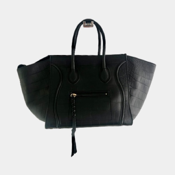 CELINE 
Crocodile Embossed Calfskin Medium Phantom Luggage Black - Picture 5 of 6